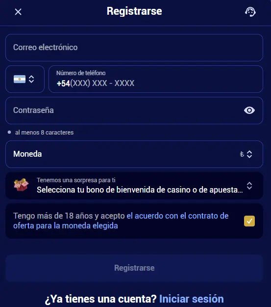 Crea una cuenta de Spinay Casino rápidamente