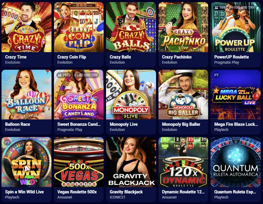 Selection of Live Dealer Games at Spinay Casino